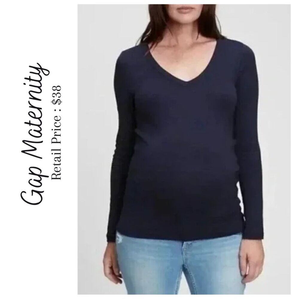 GAP Maternity The Bowery Soft V-Neck Navy Long Sleeve Size Large